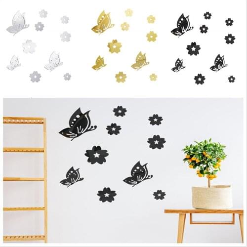 HobbyLane 3D Butterflies Flowers Acrylic Mirror Surface Wall Sticker Home Decoration