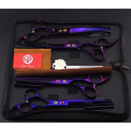 7 inch Stainless Steel Professional Pet Dog Grooming Scissors Straight & Curved & Thinning shears 4pcs/set for Dog Grooming