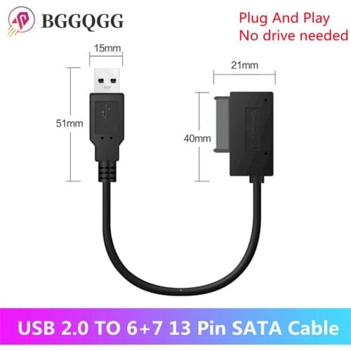 BGGQGG USB 2.0 to 13 Pin SATA Adapter USB TO SATA Converter Slimline Sata 13 Pin Adapter Drive Cable For PC Laptop Notebook