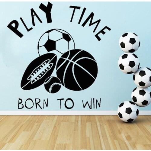 Basketball Football Stickers Baseball Soccer Vinyl Wall Decal Childrens Room Decoration Sport Mural Play Time Quotes C7017