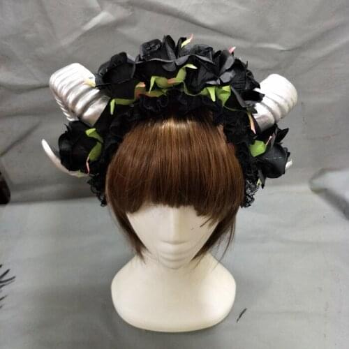 Demon Horns Headband Adult Unisex Black Rose Headpieces Fancy Dress Costume Accessory