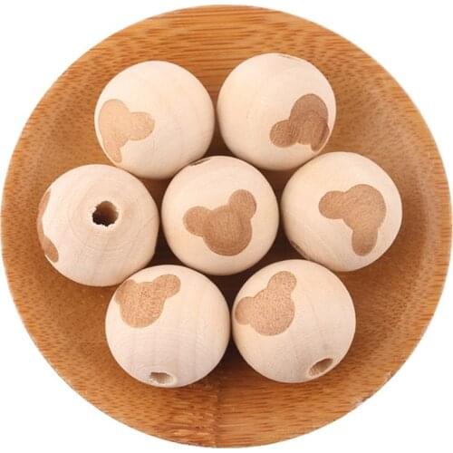 40pcs Wooden Bear Beads DIY Accessory For Bracelet Necklace Decorative Wood Teething Baby Toys Food Grade Materials Nurse Gifts