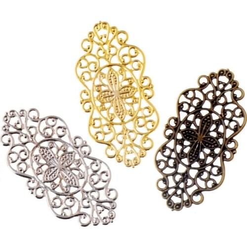Free shipping 10Pcs Filigree Wraps Flower Connectors Metal Crafts Gift Decoration DIY Findings 57x28mm