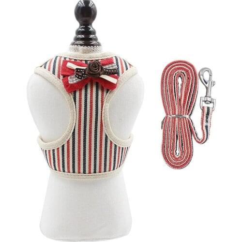 Hot Sale Adjustable Pet Dog Harness Stripe Bowknot Two Colors Puppy Cat Harness Cut Fresh Breathable Dog Harness Leash