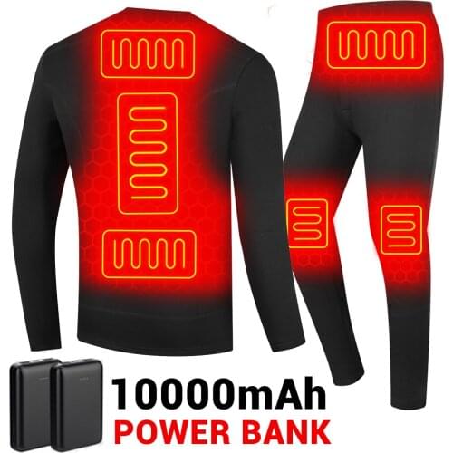 Heated Jacket 10000mAh Power Bank Motorcycle Heating Jacket USB Battery Powered Heated Thermal Underwear Set Autumn Winter Men