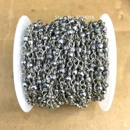 3mm Small Silver Faceted Round Hematite Cube Beads Chains for Necklace,5meters Plated Silver Color Copper Chains Findings Bulk