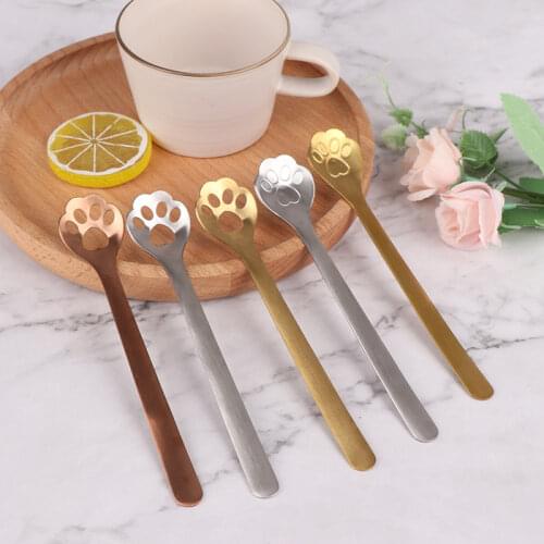 Cute High quality Gold Cat claw Mini Creative Coffee Stainless Steel Spoon Gift Cake Stirring Sugar Soup Dessert Teaspoon 1Pc