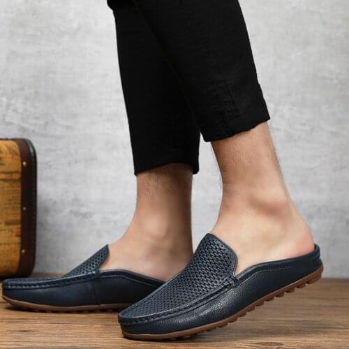 2021 Italian Men Slippers Genuine Leather Loafers Moccasins Outdoor Non-slip Men Casual Shoes Summer Spring Fashion Men Shoes