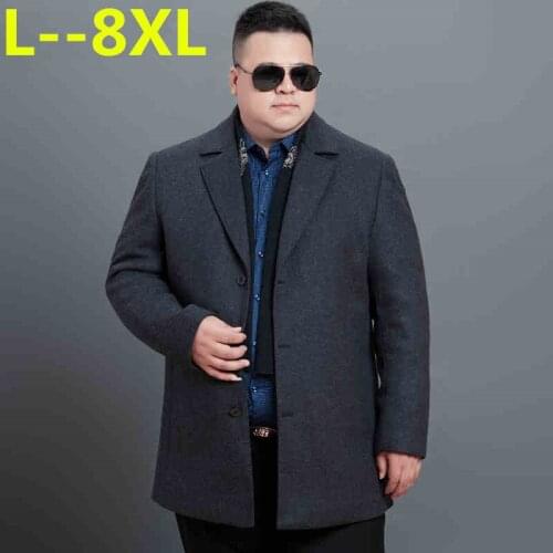 Plus size 8XL 6XL autumn/winter fashion new men leisure single-breasted trench coat / Mens turn down collar woolen jacket