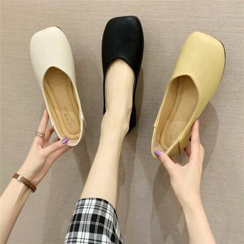 Flat All-match Mules Shoes For Women PU Round Toe Slip On Sandalias Slipper Summer Peas Sandals Womens Soft Leather