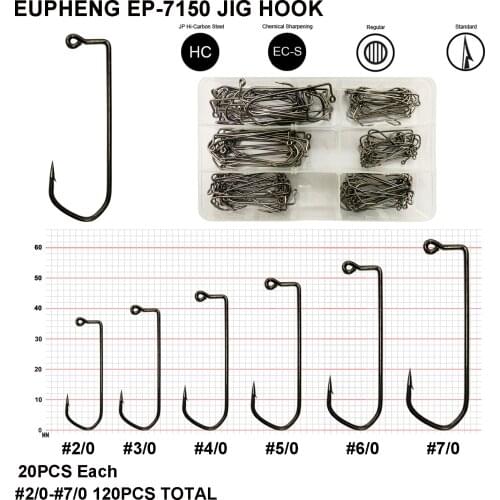 Eupheng EP-7150 Barbarian Jig Heads Hooks Assortment Ultimate Point Wide Gap Chemical Sharpening Black Nickle Plated Hook