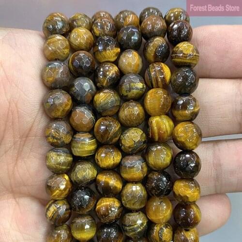 Natural Stone Beads Smooth Football Shape Faceted Tiger Eye Round Beads for Jewelry Making Diy Bracelets 15'' Inch 4/6/8/10/12mm