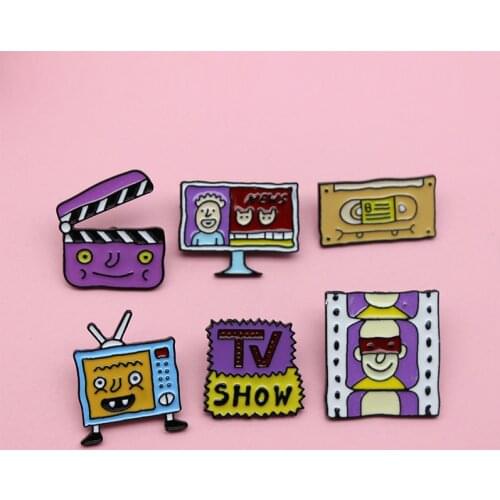 Latest TV Film Cartoon Brooch Film Clapper Magnetic tape Television Video film Custom Enamel Lapel Pin Denim jacket bag badge