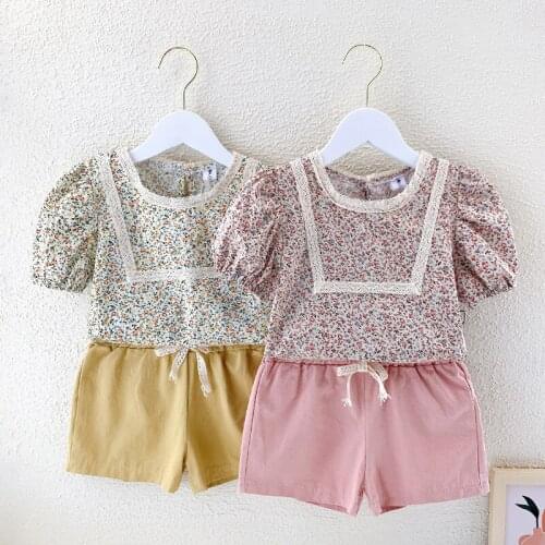 Girls Outfits 2021 Summer New Floral Fashion Cotton Wear Kids Tops Shorts Girls Clothes Set Short Pants Suit 2 3 4 5 6 Years