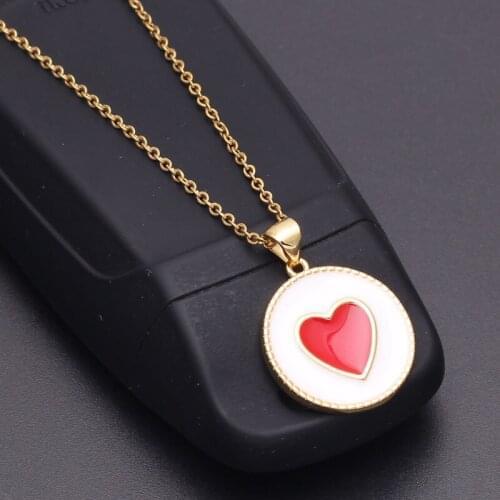 Colour Enamel Process Copper Heart Pendant Necklace For Women Stainless Steel Golden Chain Trendy Choker Retro Love Jewelry