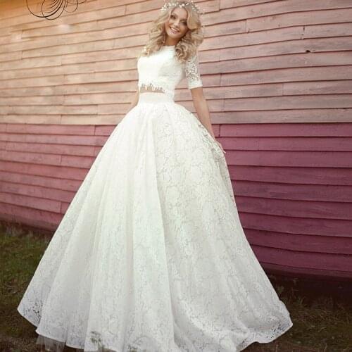 Vestido de noiva robe de mariee 2018 Elegant Two Pieces Short Sleeve Summer Lace Boho Bridal Gown mother of the bride dresses
