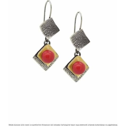 Silver Natural Coral Stone Earrings