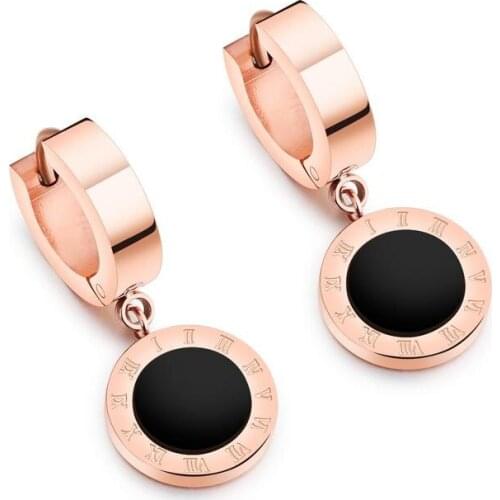 Fashion Round Heart Rome Number Dangle Earrings Rose Gold Charm Trendy Chic High Quality Jewelry For Women Girls Good Luck