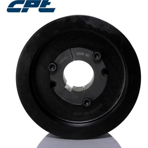 CPT SPC cast iron v groove pulley, 8 grooves, 209.6mm outside diameter, 3535 taper lock bush for 24-95mm shaft, SPC200-08-3535