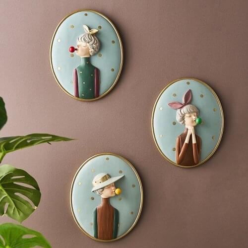 Modern Home Decor Accessories Gifts Cute Girl Wall Decoration Painting 3d Resin Character Model Creative Decoration Painting