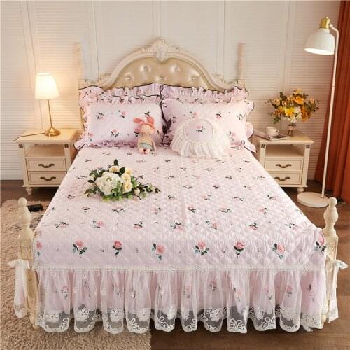 100% cotton Quilting Korean style Bed Skirt 1.2m/1.5m/1.8m/2.0m size Bedspread Bed Sheet lace Bed Cover Pillowcase Bedding Set