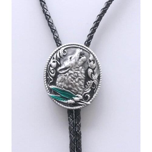 Western Shout Wolf Oval Bolo Tie Neck Tie Wedding Leather Necklace also Stock in US