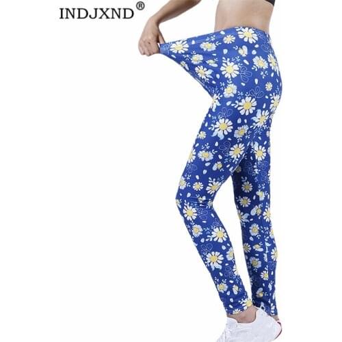 INDJXND Women High Waist Push Up Leggings Fitness Pants Workout Chrysanthemum Pattern Printing Clothing New 2021 Casual Jeggings