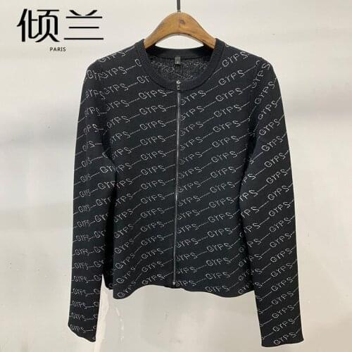 Patads French autumn and winter temperament short jacquard letter embroidery round neck knitted Cardigan Jacket Women