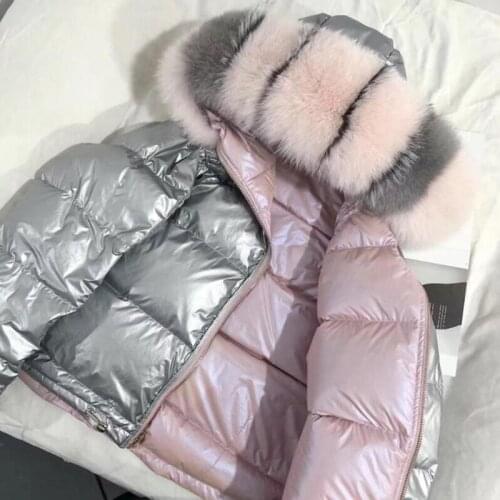 Large Real Natural Fox Fur 2019 Winter Jacket Women Down Parkas Coats Hooded White Duck Down Jacket Double Sided Waterproof Coat