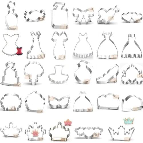 1pcs Wedding Dress Crown Shoe Pumpkin Car Metal Cookie Cutter Shapes Sandwich Bread Mold Fondant Cake Decorating Tools