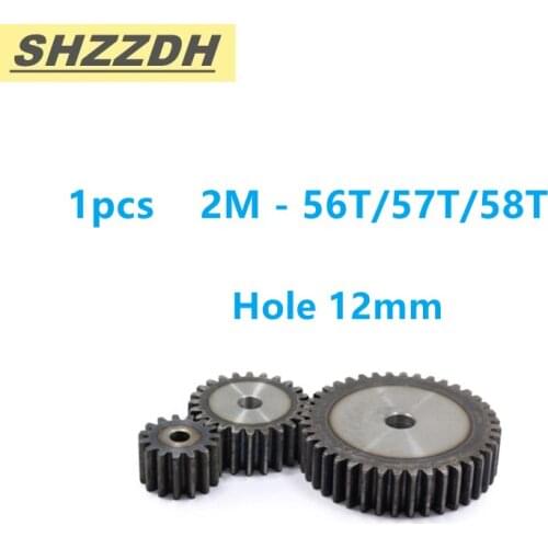 1pcs 2M 56T 57T 58T inner hole 12mm spur gear standard hole 90 degree 45# steel quenching