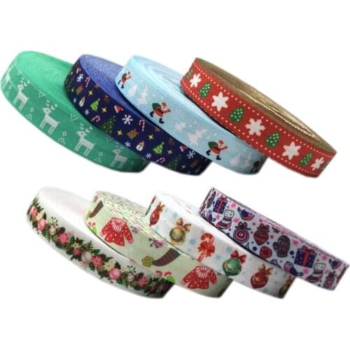 10yard 15mm Santa Claus Print Fold Over Elastic Christmas Ribbon For Sewing Hair Tie Strap Backpack Decoration Accessories