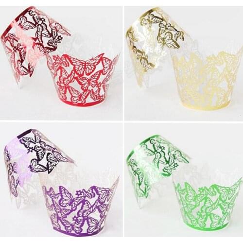 100PCS/LOT Glossy Paper Made Gilsten Lace Butterfly Cupcake Wrapper Cake Cup Decoration