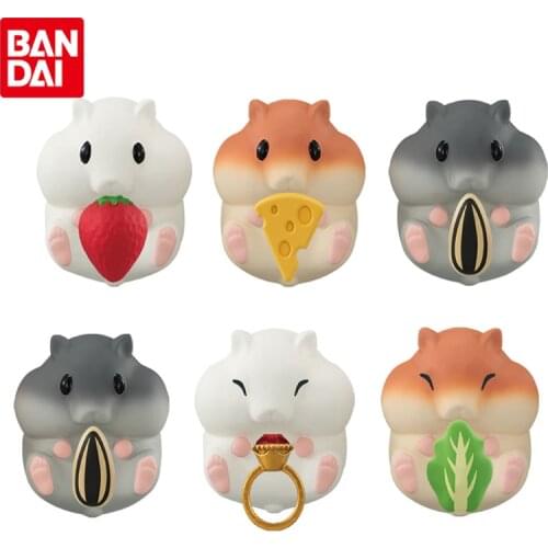 Bandai Genuine Gashapon Holding Snackss Hamster Cute Hamtaro Anime Action Figure Collection Model Gacha Toys Gifts for Kids