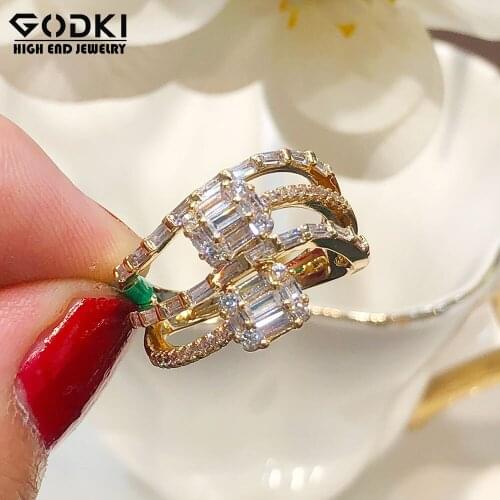 GODKI 4 Rows Luxury Geometric Rings with Baguette Cubic Zirconia Stones 2020 Women Engagement Party Jewelry Free Size
