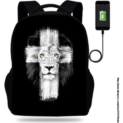Jesus 17inch Backpack USB Charge Mens Backpack For Teenagers Girls School Bag Mochila for Boys School