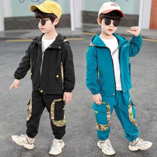 Little Boys Girls Clothing Sets Spring Autumn New Fashion Black Blue Color Camouflage Print Kids Sport Outfit 2 3 4 5 6 8 10 12Y