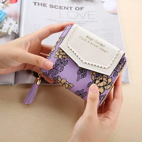 Hot Sale Floral Fashion Short Tassel Womens Wallets Lady Mini Card Holder Wallet Credit Card Coin Purse Brand Female Clutch