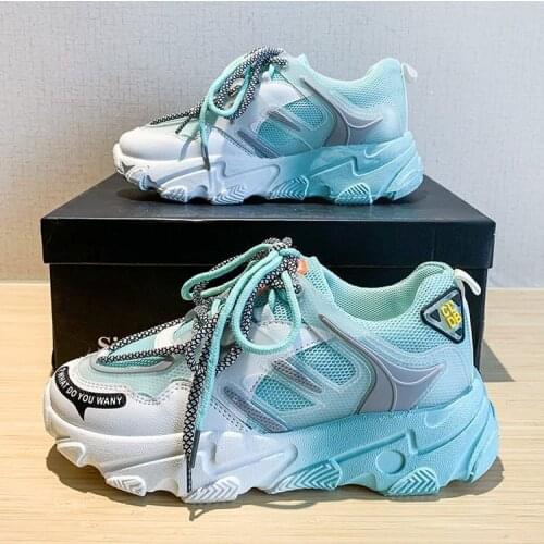 Chunky Sneakers Women Breathable Running Shoes Fashion Candy Color Sports Shoes Mesh Platform Sneakers Ladies Casual Flat Shoes