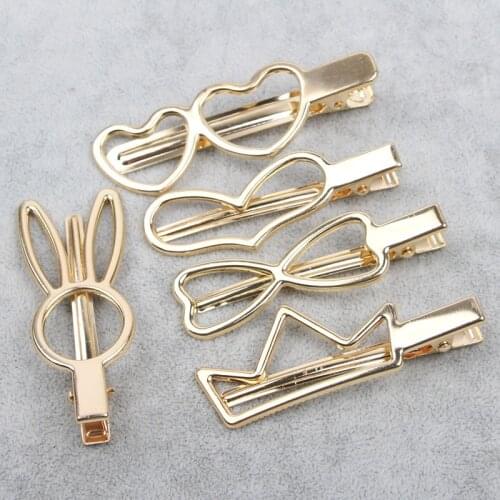 Fashion Woman Hair Accessories Electroplated gold crown rabbit ear bow tie love Metal Geometric Alloy Hairband Circle Hairgrip