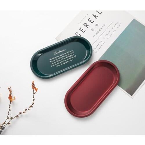 Korean Ins Nordic Simple Metallic Jewelry Storage Tray Silver Stainless Steel Storage Coffee Tea Shop Tray Black Plate