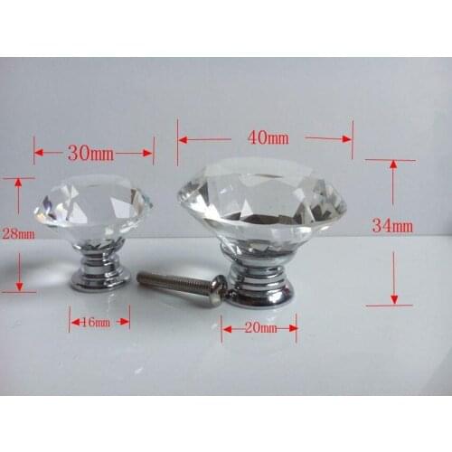 30mm 40mm clear pan head diamond crystal modern furniture knobs silver chrome glass drawer cabinet dresser door knob pull handle