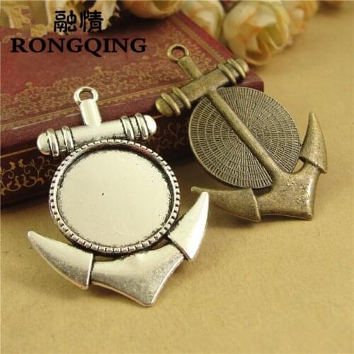RONGQING 30pcs/lot Vintage Anchor Cabochon Base 20mm Anchor Pendant Settings Maritime Culture DIY Jewelry Findings Handmake