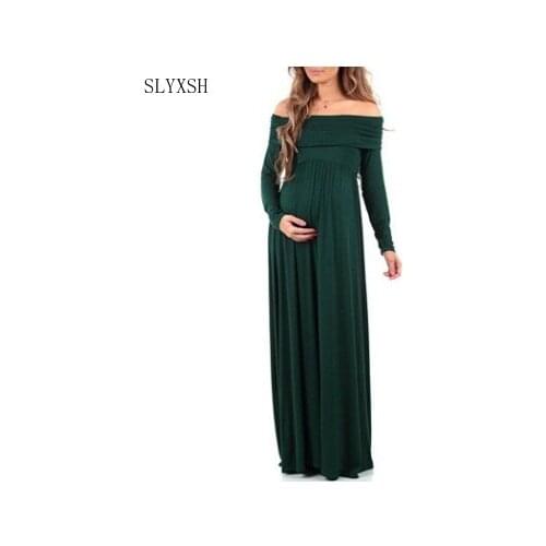SLYXSH Maternity dress Women Cowl Neck Pregnants Photography Props Off Shoulders Nursing Dress drop shipping