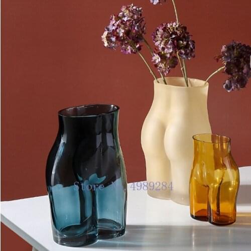Creativity Glass Vase Abstract Body Art Character Sculpture Transparent Flower Vase Flower Arrangement Modern Home Decoration