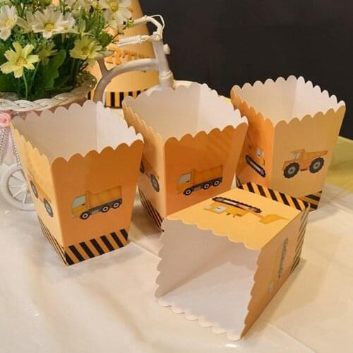 8pcs Construction Tractor Paper Popcorn Box Gift Box Baby Shower Supplies Candy Cookies Bags 1st Kids Birthday Party Decorations