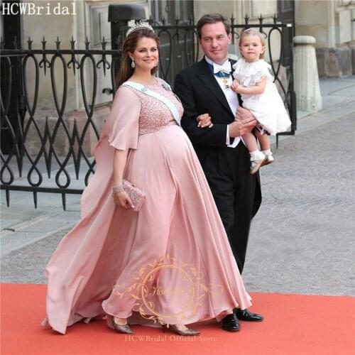 Blush Pink Crystal Plus Size Pregnant Women Evening Dress Half Sleeve A Line Royal Celebrity Prom Gowns Custom Made Party Dress
