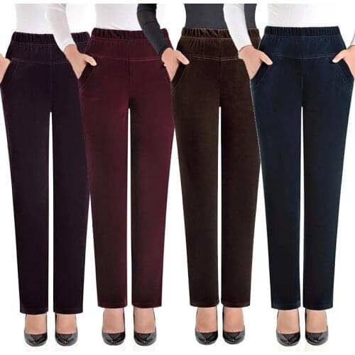 Spring Autumn Corduroy Pants Elastic Slim Waist Women Trousers 2021 Hot Sale Casual Straight Pants Large Size Mom Pants XL-5XL