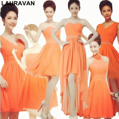 High fashion short orange color plus size bridesmaid knee length womens dress 2020 simple bridesmaids ladies dinner dresses