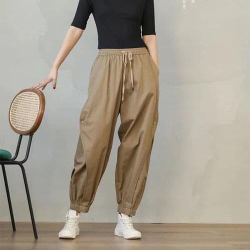 2021 Summer New Loose 9-point Harem Pants With Drawstring Elastic Waist And Tie Foot Lantern Casual Pants For Women